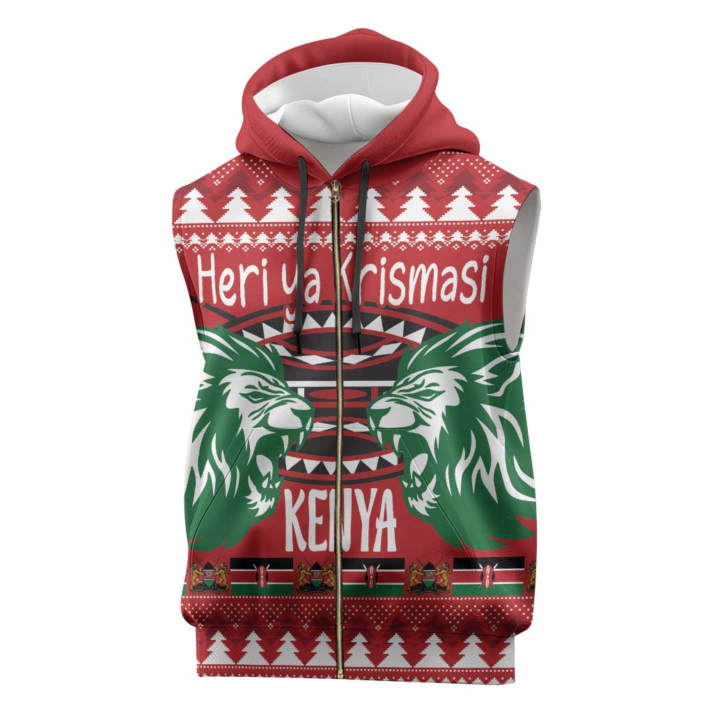 Afro Kenya Christmas Sleeveless Zip Hoodie Head Lion - Heri ya Krismasi - African Pride