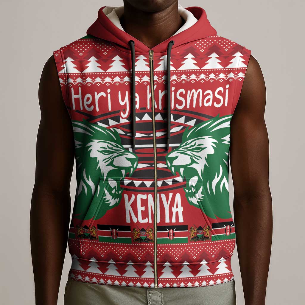 Afro Kenya Christmas Sleeveless Zip Hoodie Head Lion - Heri ya Krismasi - African Pride