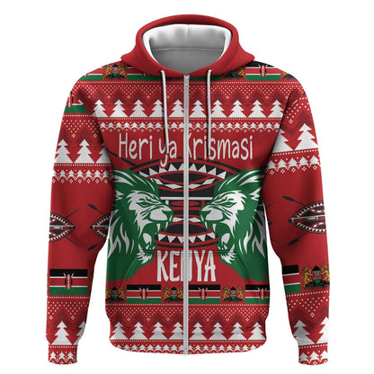 Afro Kenya Christmas Zip Hoodie Head Lion - Heri ya Krismasi