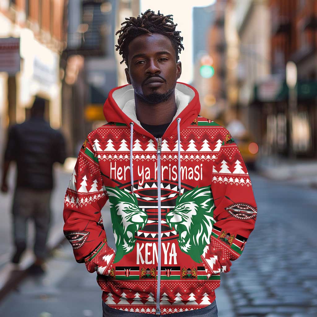 Afro Kenya Christmas Zip Hoodie Head Lion - Heri ya Krismasi