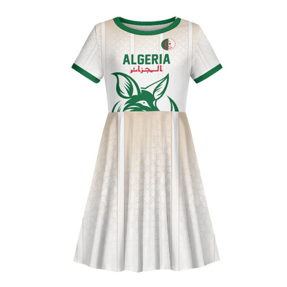 Custom World Football 2026 Algeria Kid Short Sleeve Dress Les Fennecs Desert Fox Pride