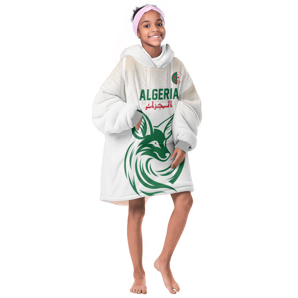 Custom World Football 2026 Algeria Kid Wearable Blanket Hoodie Les Fennecs Desert Fox Pride