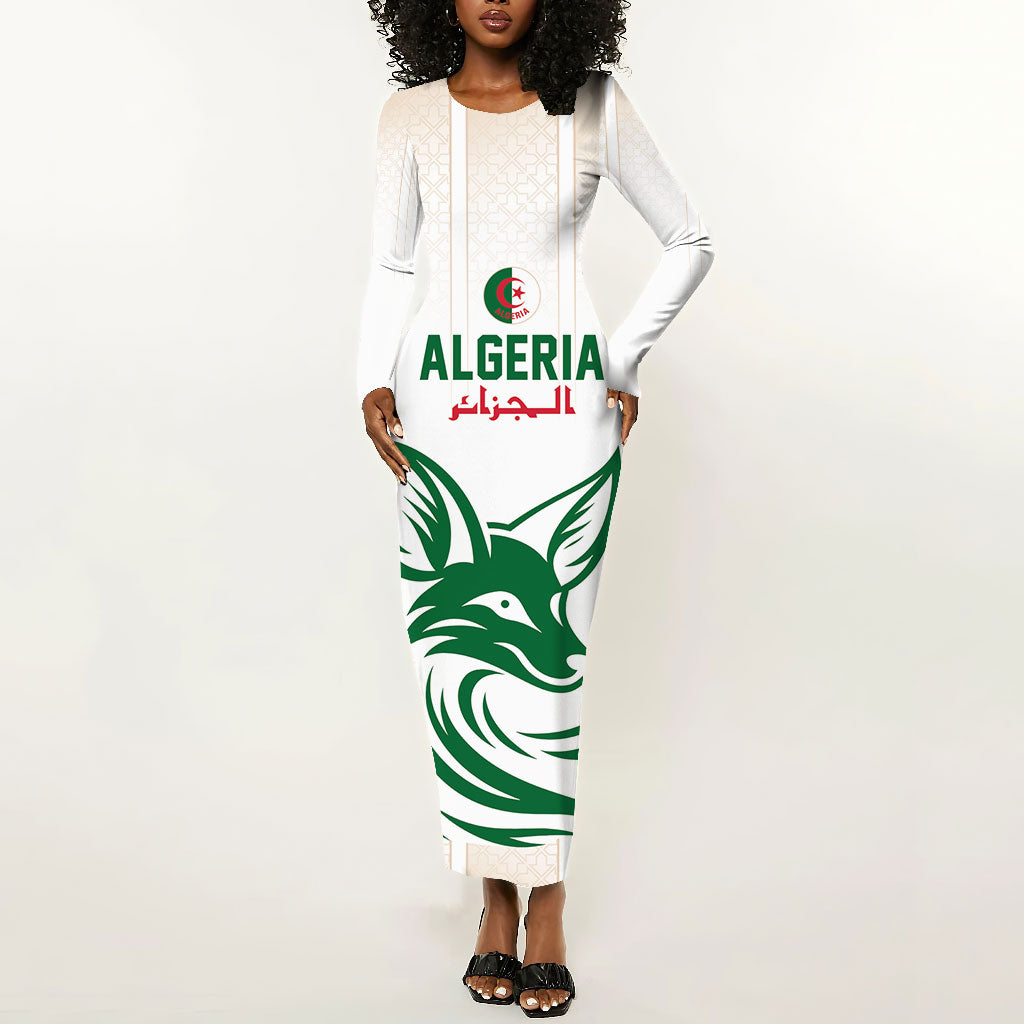 Custom World Football 2026 Algeria Long Sleeve Bodycon Dress Les Fennecs Desert Fox Pride