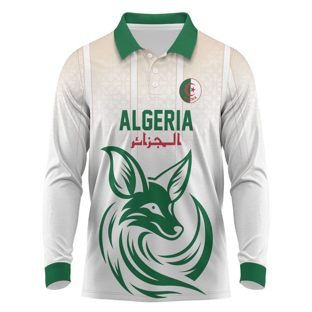 Custom World Football 2026 Algeria Long Sleeve Polo Shirt Les Fennecs Desert Fox Pride