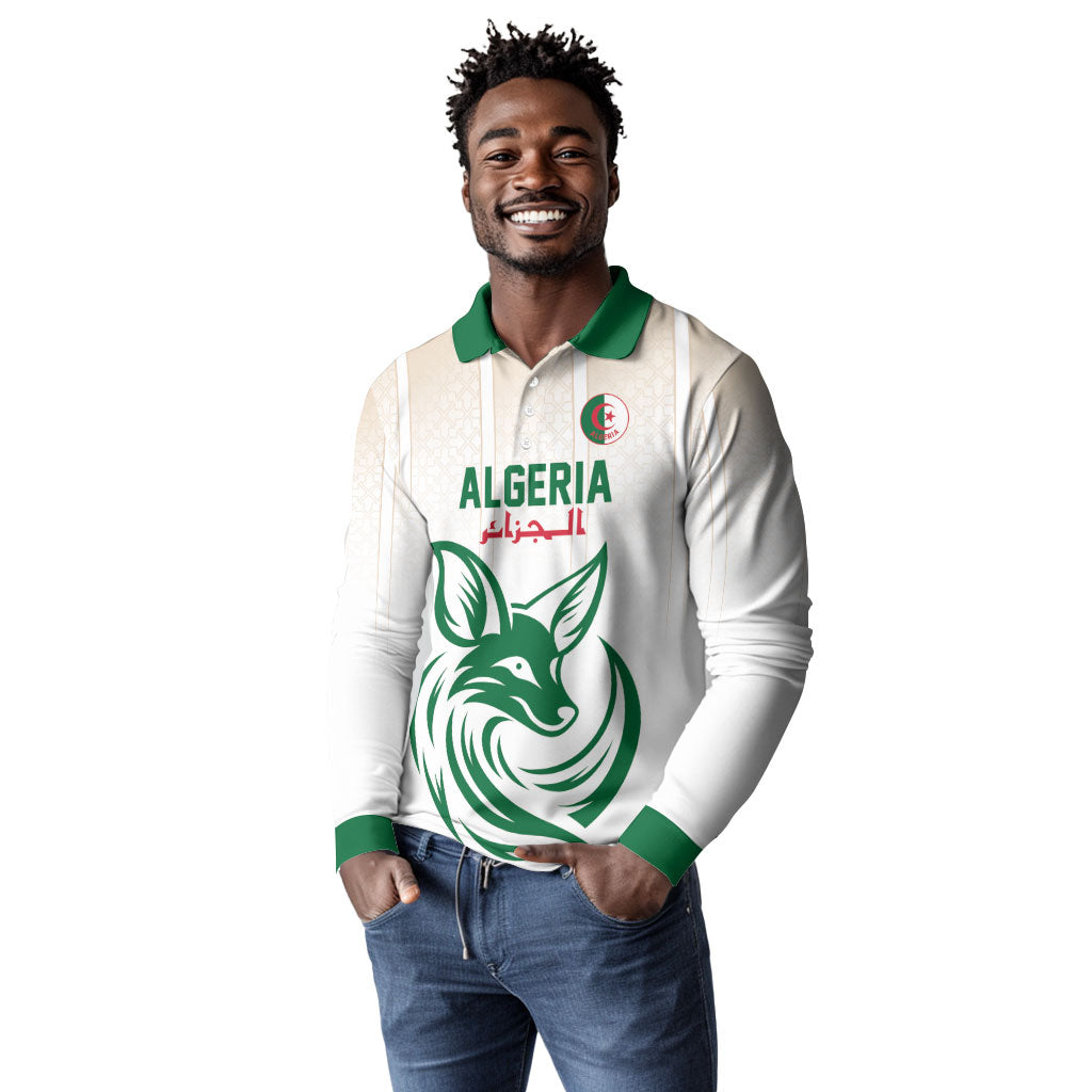 Custom World Football 2026 Algeria Long Sleeve Polo Shirt Les Fennecs Desert Fox Pride