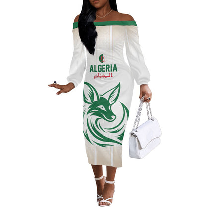 Custom World Football 2026 Algeria Off The Shoulder Long Sleeve Dress Les Fennecs Desert Fox Pride
