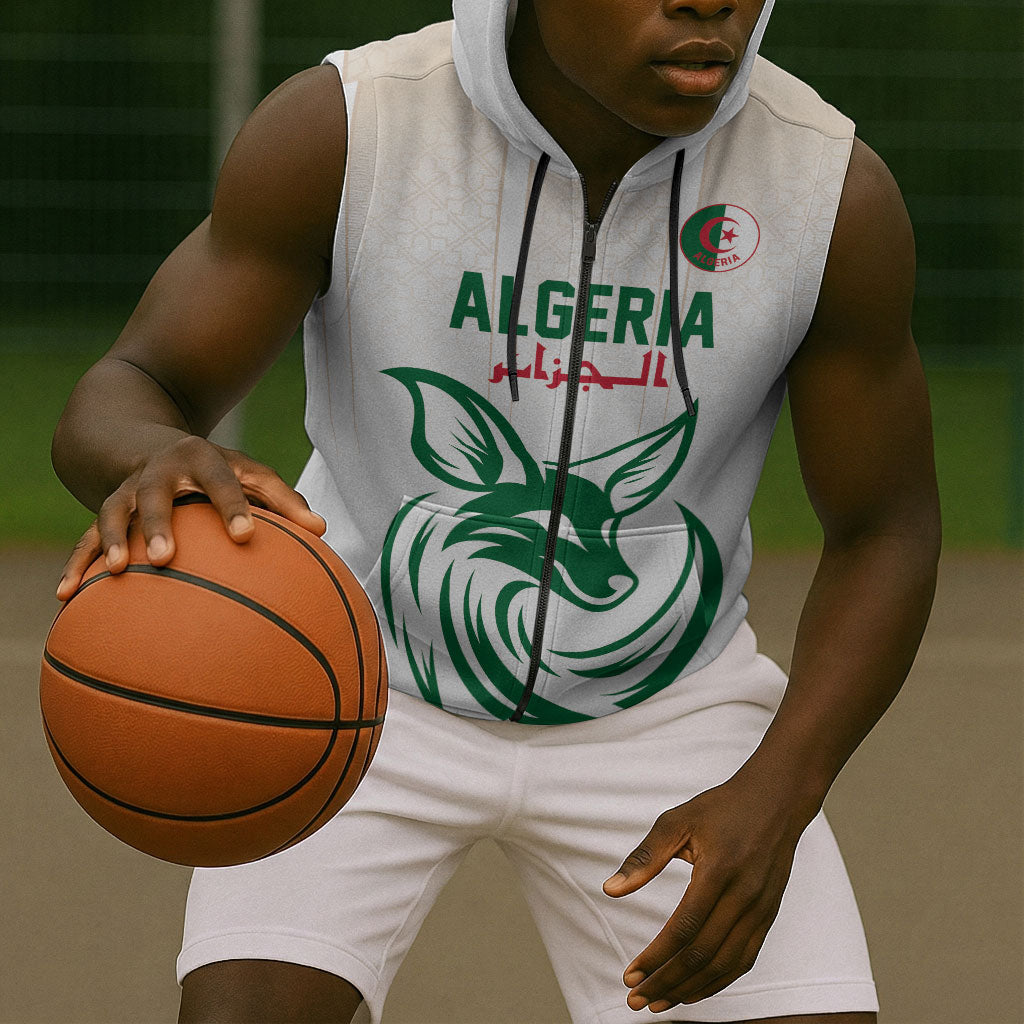 Custom World Football 2026 Algeria Sleeveless Zip Hoodie Les Fennecs Desert Fox Pride
