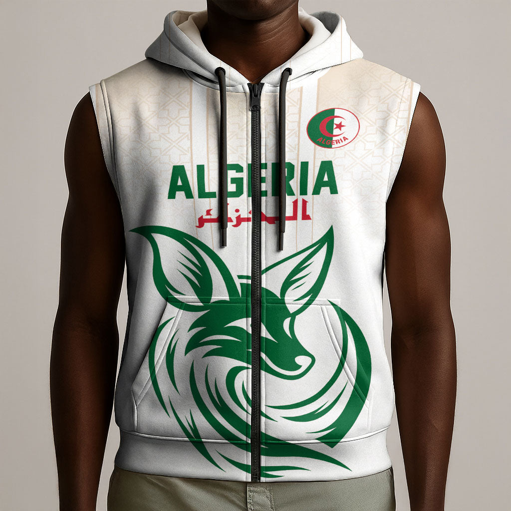 Custom World Football 2026 Algeria Sleeveless Zip Hoodie Les Fennecs Desert Fox Pride