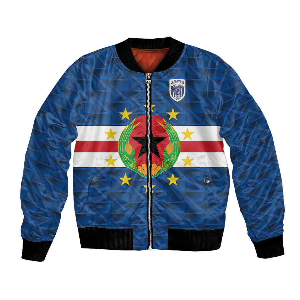 Cabo Verde Tubaroes Azuis Historic Debut 2026 Bomber Jacket Cape Verde Past and Present Flag Motif