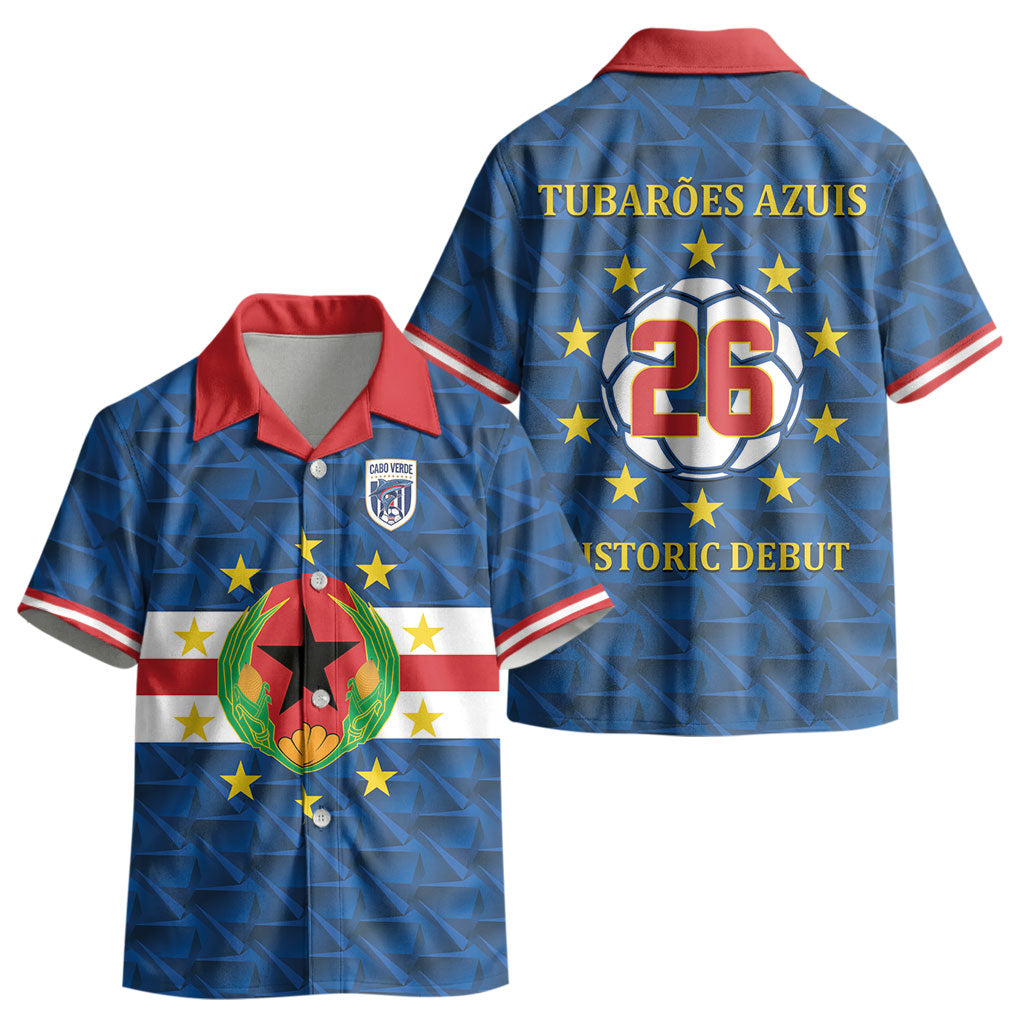 Cabo Verde Tubaroes Azuis Historic Debut 2026 Kid Hawaiian Shirt Cape Verde Past and Present Flag Motif