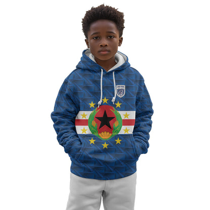 Cabo Verde Tubaroes Azuis Historic Debut 2026 Kid Hoodie Cape Verde Past and Present Flag Motif