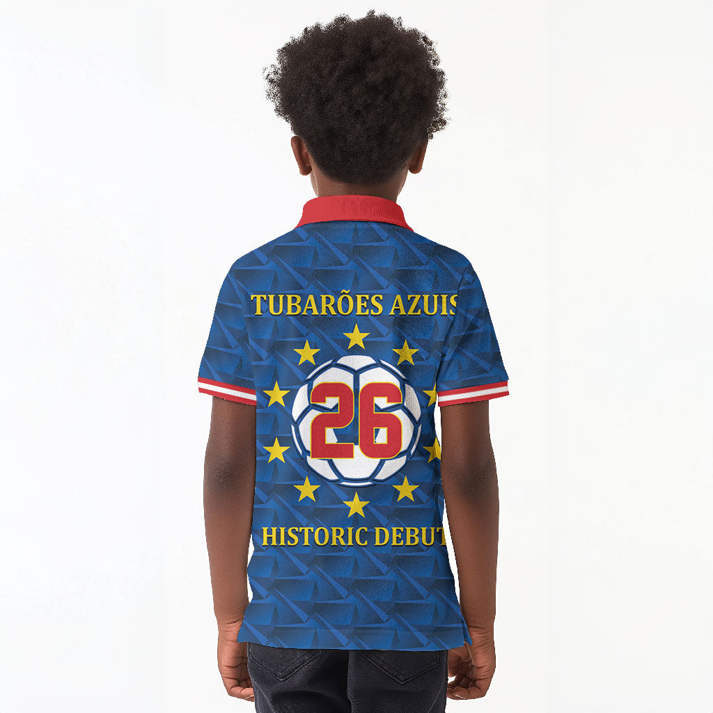 Cabo Verde Tubaroes Azuis Historic Debut 2026 Kid Polo Shirt Cape Verde Past and Present Flag Motif