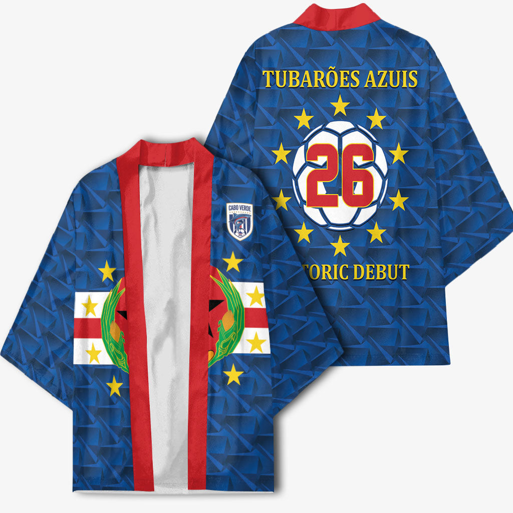 Cabo Verde Tubaroes Azuis Historic Debut 2026 Kimono Cape Verde Past and Present Flag Motif