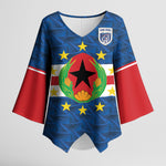 Cabo Verde Tubaroes Azuis Historic Debut 2026 Kimono Sleeve Blouse Cape Verde Past and Present Flag Motif