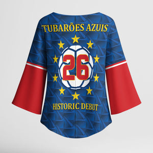 Cabo Verde Tubaroes Azuis Historic Debut 2026 Kimono Sleeve Blouse Cape Verde Past and Present Flag Motif