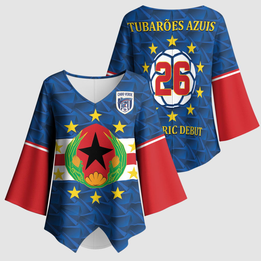 Cabo Verde Tubaroes Azuis Historic Debut 2026 Kimono Sleeve Blouse Cape Verde Past and Present Flag Motif