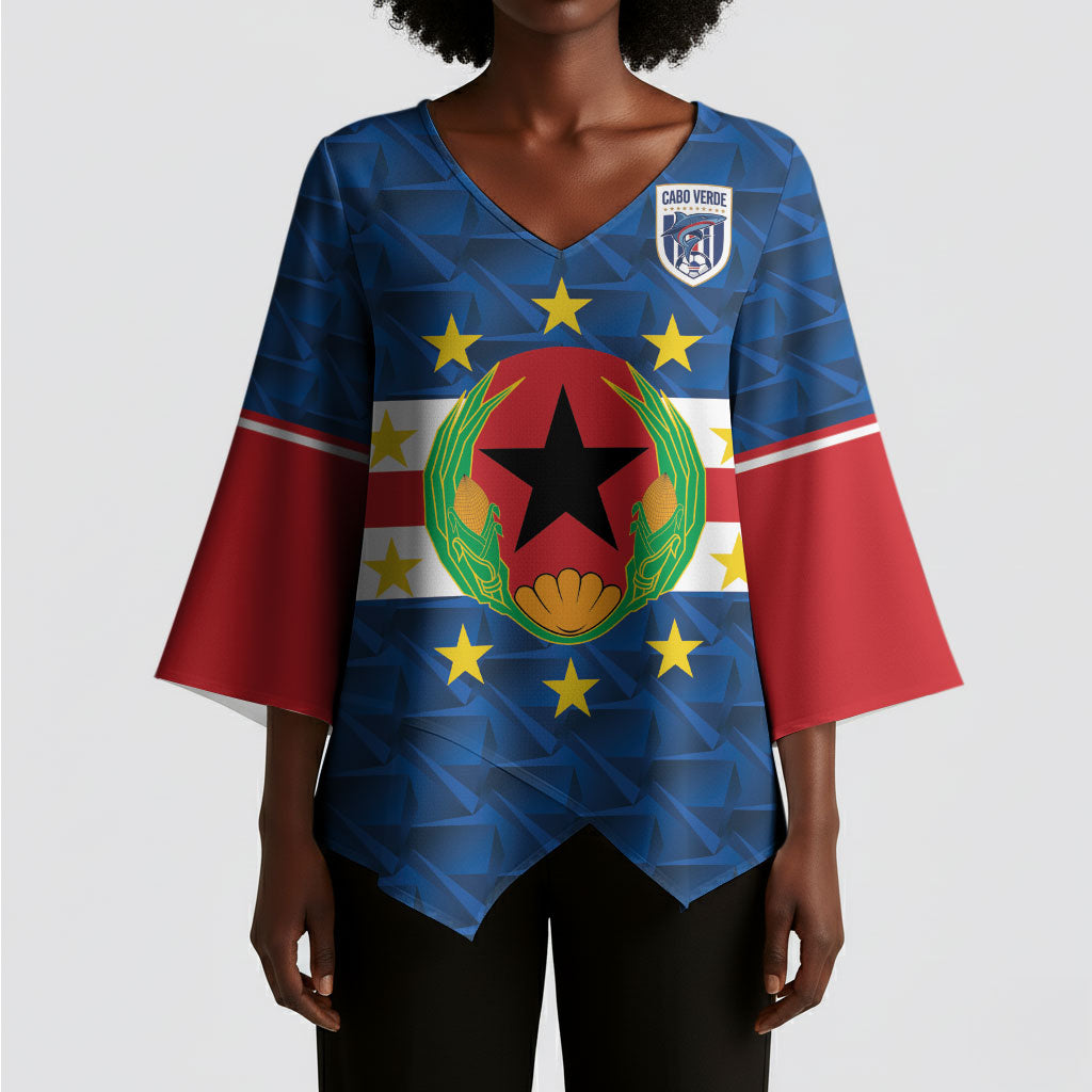 Cabo Verde Tubaroes Azuis Historic Debut 2026 Kimono Sleeve Blouse Cape Verde Past and Present Flag Motif