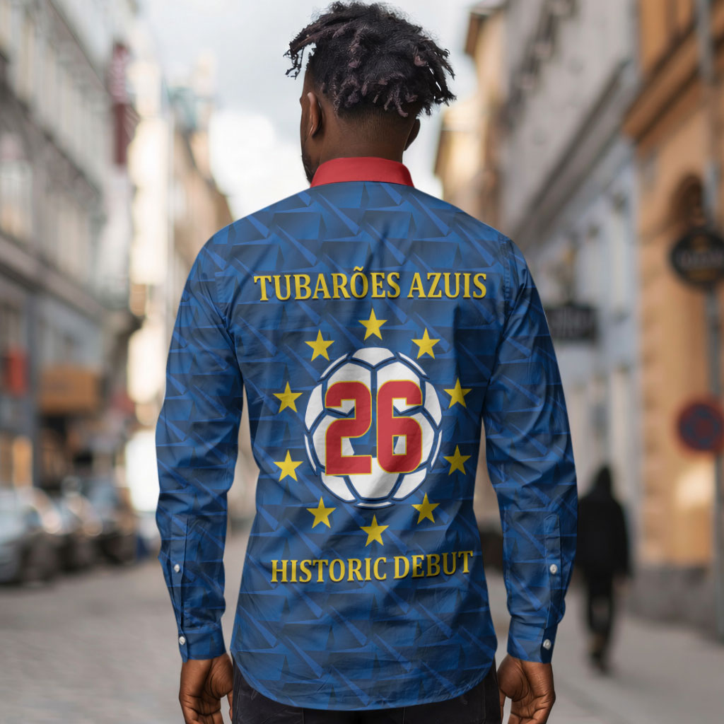 Cabo Verde Tubaroes Azuis Historic Debut 2026 Long Sleeve Button Shirt Cape Verde Past and Present Flag Motif