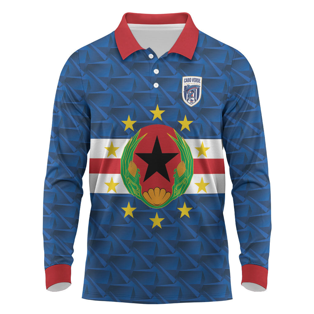Cabo Verde Tubaroes Azuis Historic Debut 2026 Long Sleeve Polo Shirt Cape Verde Past and Present Flag Motif