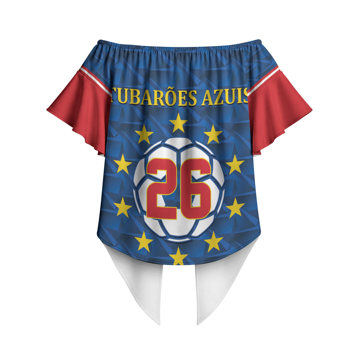 Cabo Verde Tubaroes Azuis Historic Debut 2026 Off Shoulder Wrap Waist Top Cape Verde Past and Present Flag Motif