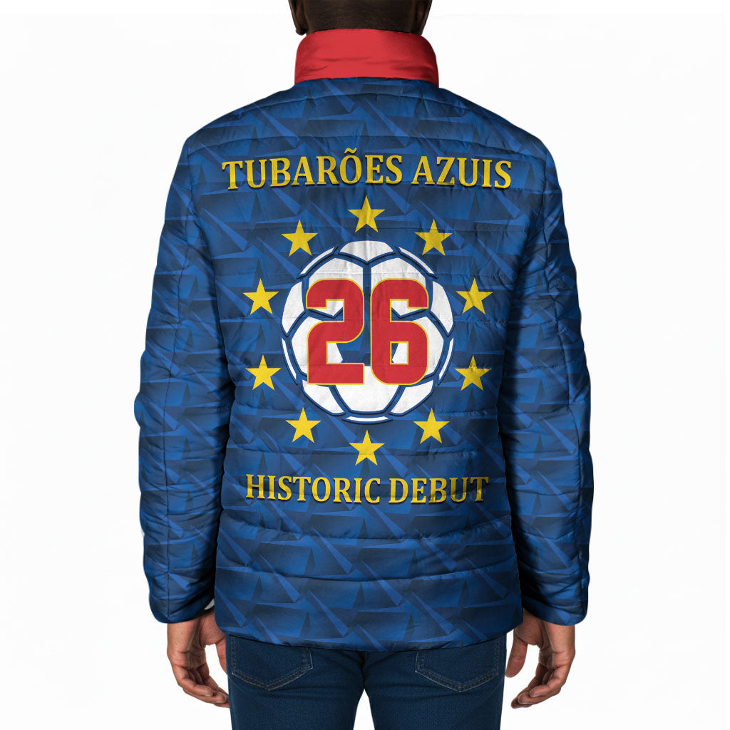 Cabo Verde Tubaroes Azuis Historic Debut 2026 Padded Jacket Cape Verde Past and Present Flag Motif