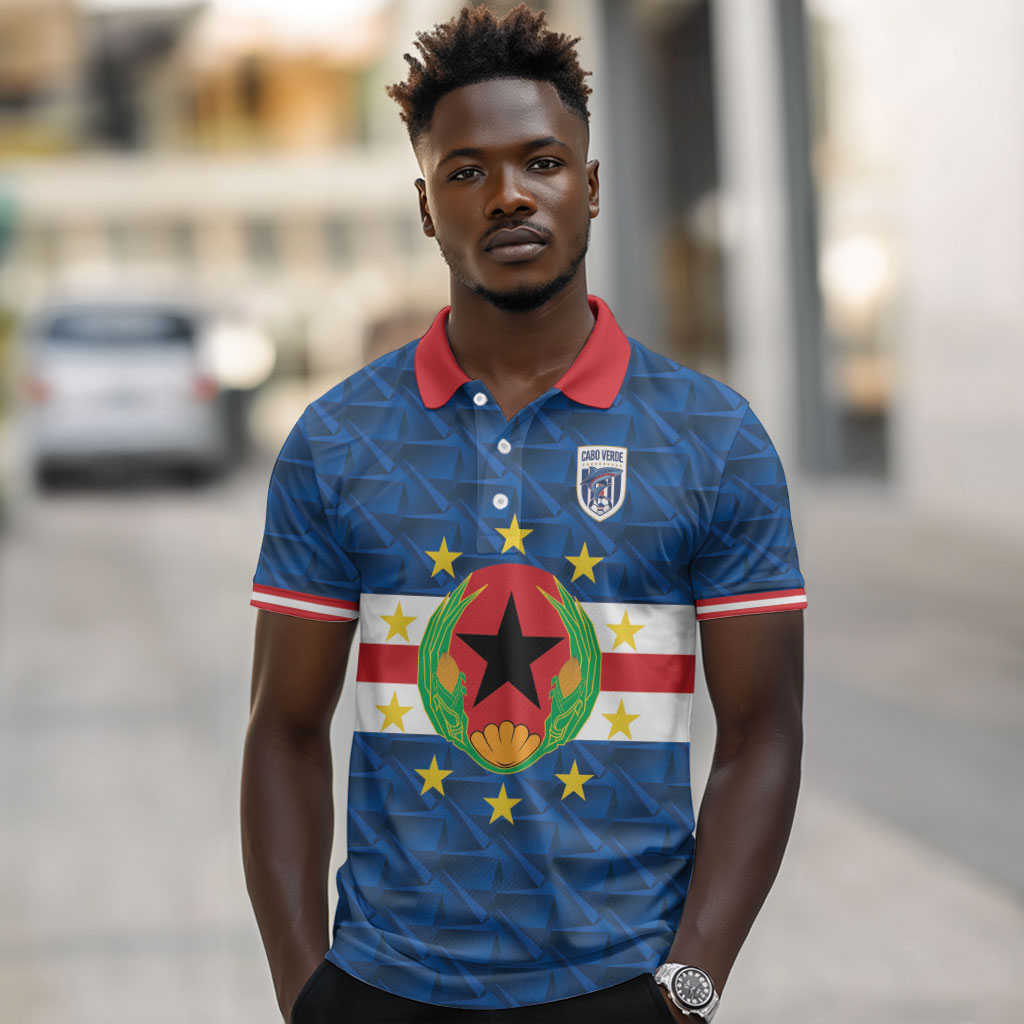Cabo Verde Tubaroes Azuis Historic Debut 2026 Polo Shirt Cape Verde Past and Present Flag Motif