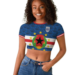 Cabo Verde Tubaroes Azuis Historic Debut 2026 Raglan Cropped T shirt Cape Verde Past and Present Flag Motif