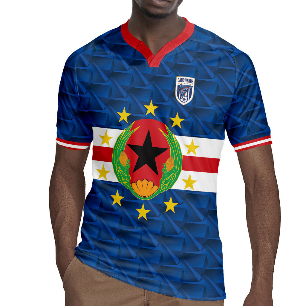 Cabo Verde Tubaroes Azuis Historic Debut 2026 Rugby Jersey Cape Verde Past and Present Flag Motif