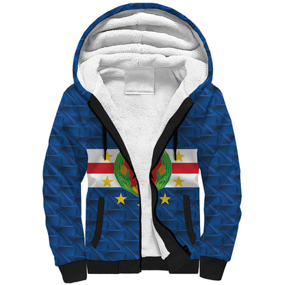 Cabo Verde Tubaroes Azuis Historic Debut 2026 Sherpa Hoodie Cape Verde Past and Present Flag Motif