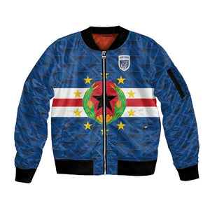 Cabo Verde Tubaroes Azuis Historic Debut 2026 Sleeve Zip Bomber Jacket Cape Verde Past and Present Flag Motif