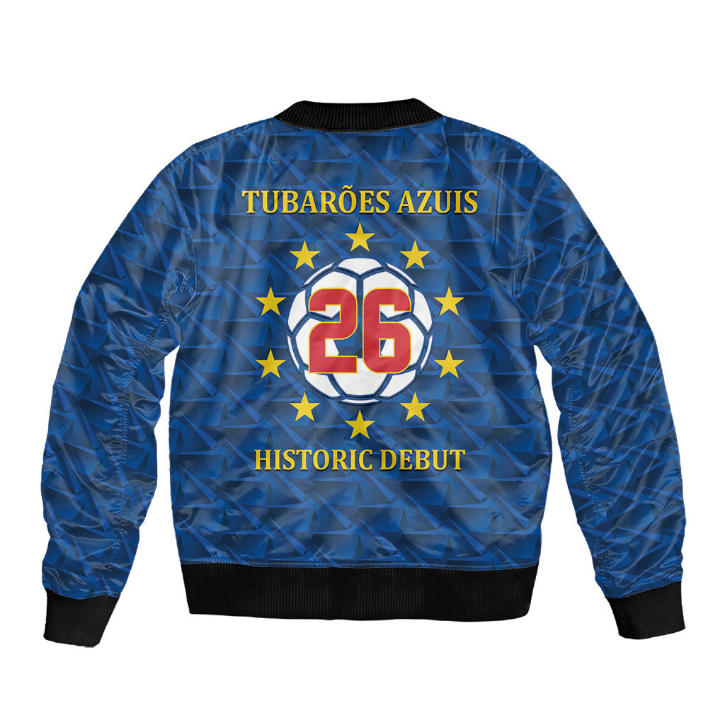 Cabo Verde Tubaroes Azuis Historic Debut 2026 Sleeve Zip Bomber Jacket Cape Verde Past and Present Flag Motif