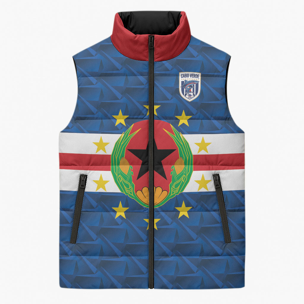Cabo Verde Tubaroes Azuis Historic Debut 2026 Sleeveless Puffer Jacket Cape Verde Past and Present Flag Motif