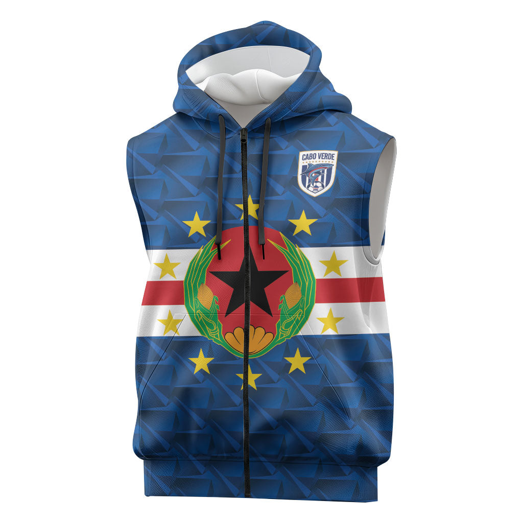 Cabo Verde Tubaroes Azuis Historic Debut 2026 Sleeveless Zip Hoodie Cape Verde Past and Present Flag Motif