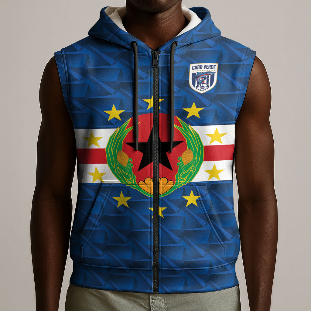 Cabo Verde Tubaroes Azuis Historic Debut 2026 Sleeveless Zip Hoodie Cape Verde Past and Present Flag Motif