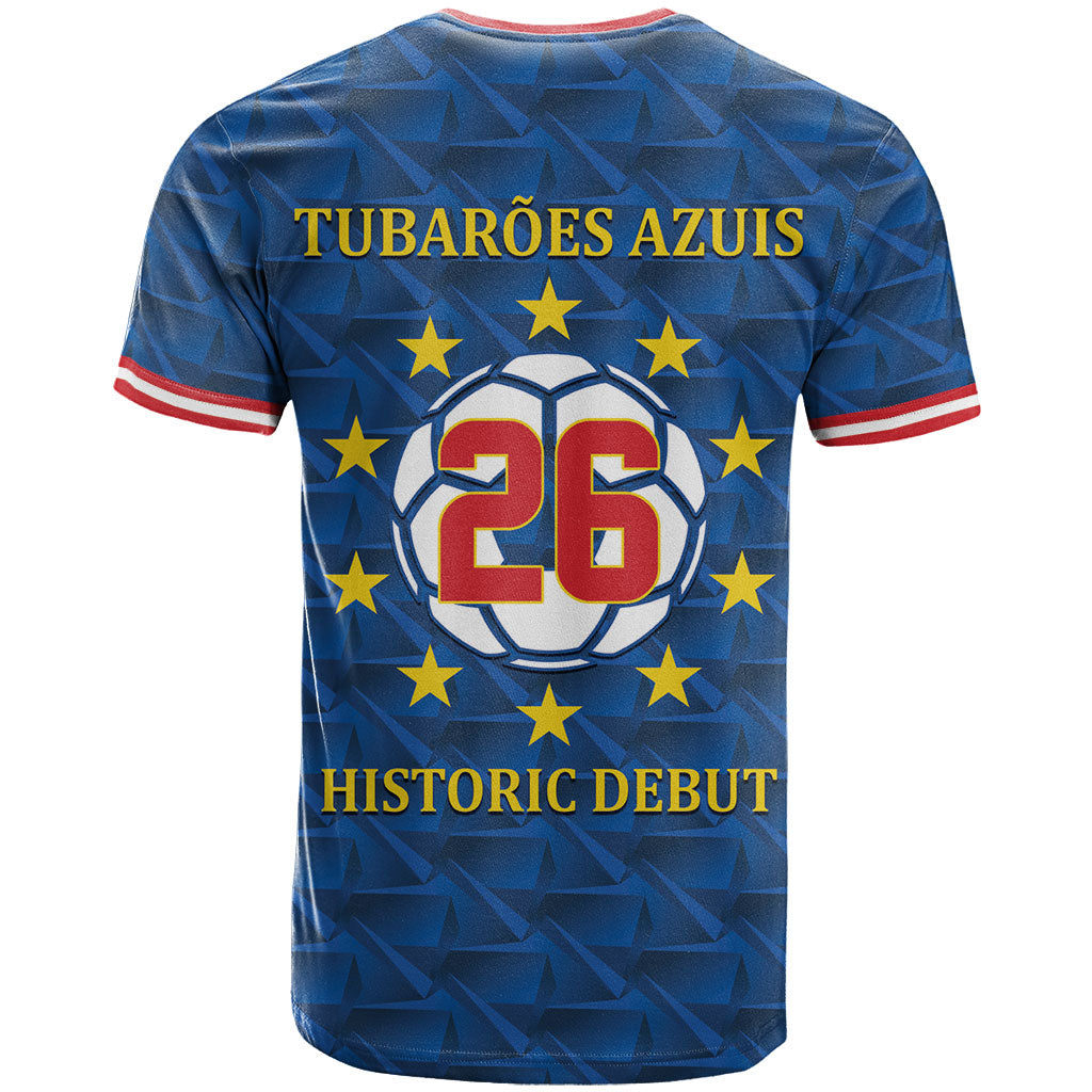 Cabo Verde Tubaroes Azuis Historic Debut 2026 T shirt Cape Verde Past and Present Flag Motif
