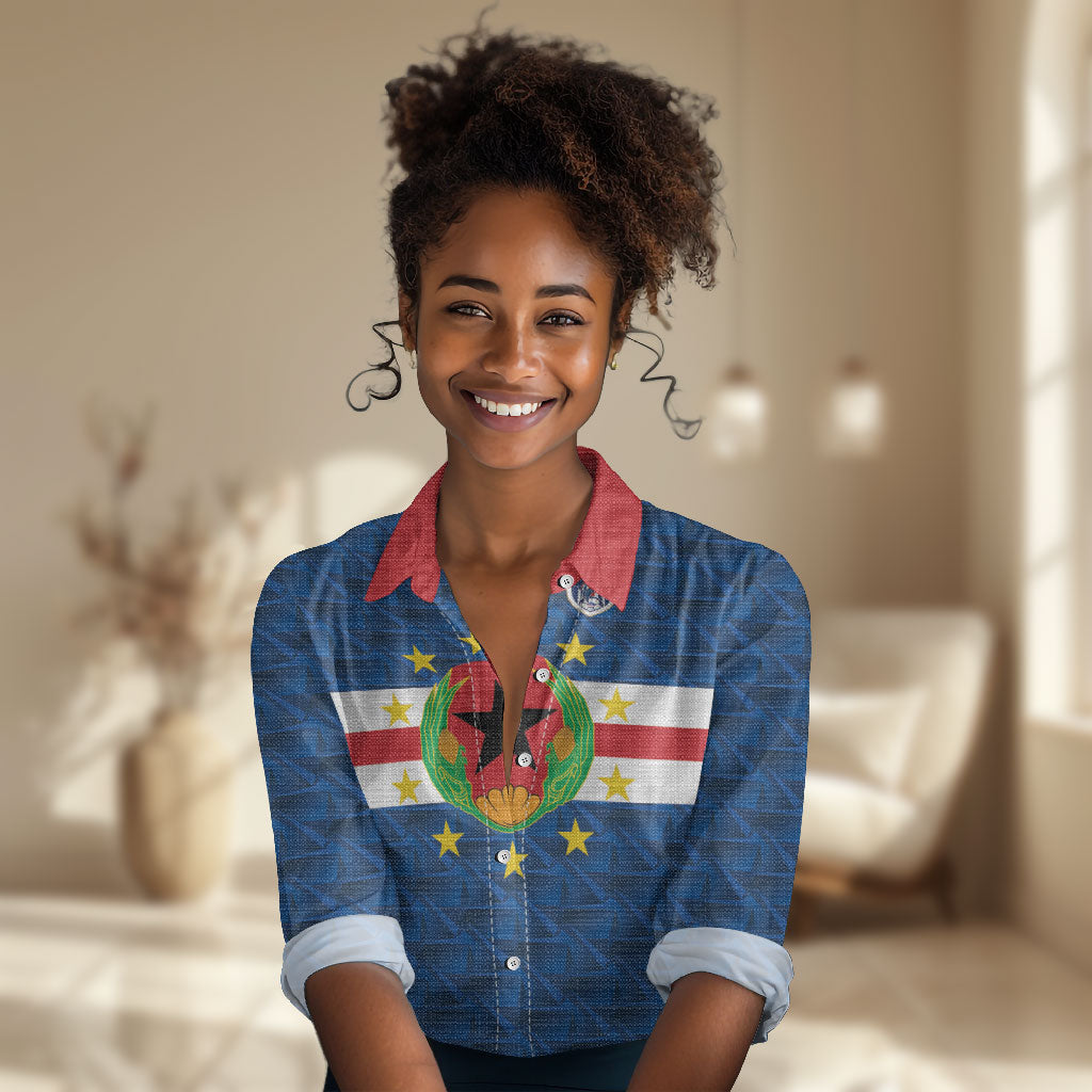 Cabo Verde Tubaroes Azuis Historic Debut 2026 Women Casual Shirt Cape Verde Past and Present Flag Motif