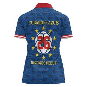 Cabo Verde Tubaroes Azuis Historic Debut 2026 Women Polo Shirt Cape Verde Past and Present Flag Motif