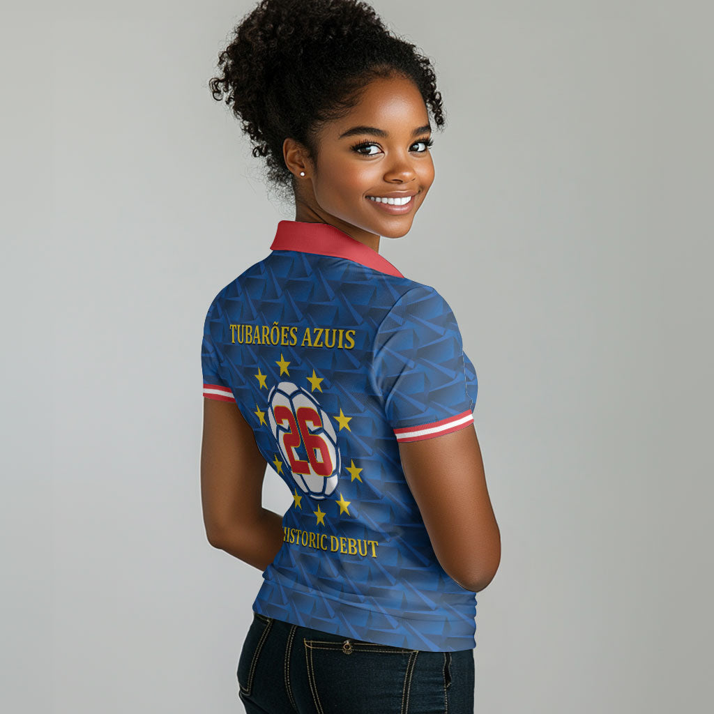 Cabo Verde Tubaroes Azuis Historic Debut 2026 Women Polo Shirt Cape Verde Past and Present Flag Motif