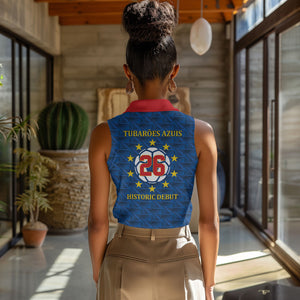 Cabo Verde Tubaroes Azuis Historic Debut 2026 Women Sleeveless Polo Shirt Cape Verde Past and Present Flag Motif