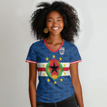 Cabo Verde Tubaroes Azuis Historic Debut 2026 Women V-Neck T-Shirt Cape Verde Past and Present Flag Motif