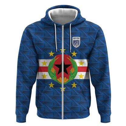 Cabo Verde Tubaroes Azuis Historic Debut 2026 Zip Hoodie Cape Verde Past and Present Flag Motif