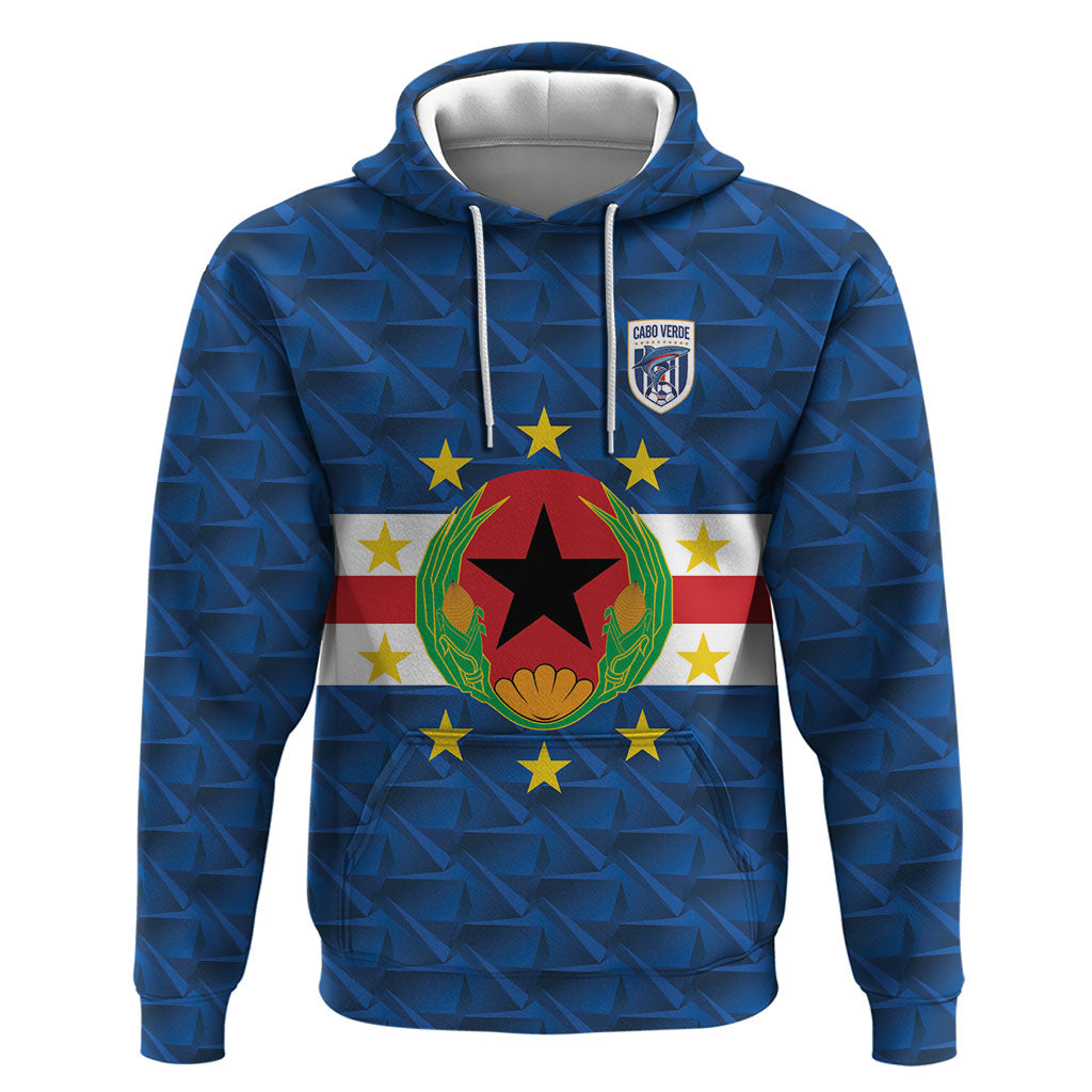 Cabo Verde Tubaroes Azuis Historic Debut 2026 Zip Hoodie Cape Verde Past and Present Flag Motif