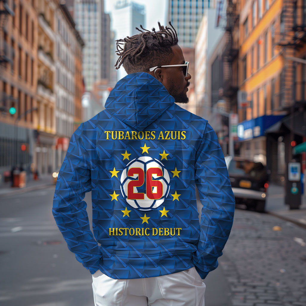 Cabo Verde Tubaroes Azuis Historic Debut 2026 Zip Hoodie Cape Verde Past and Present Flag Motif