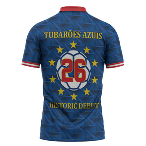 Cabo Verde Tubaroes Azuis Historic Debut 2026 Zipper Polo Shirt Cape Verde Past and Present Flag Motif