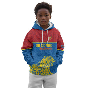 Custom World Football 2026 DR Congo Kid Hoodie Roar of Les Leopards