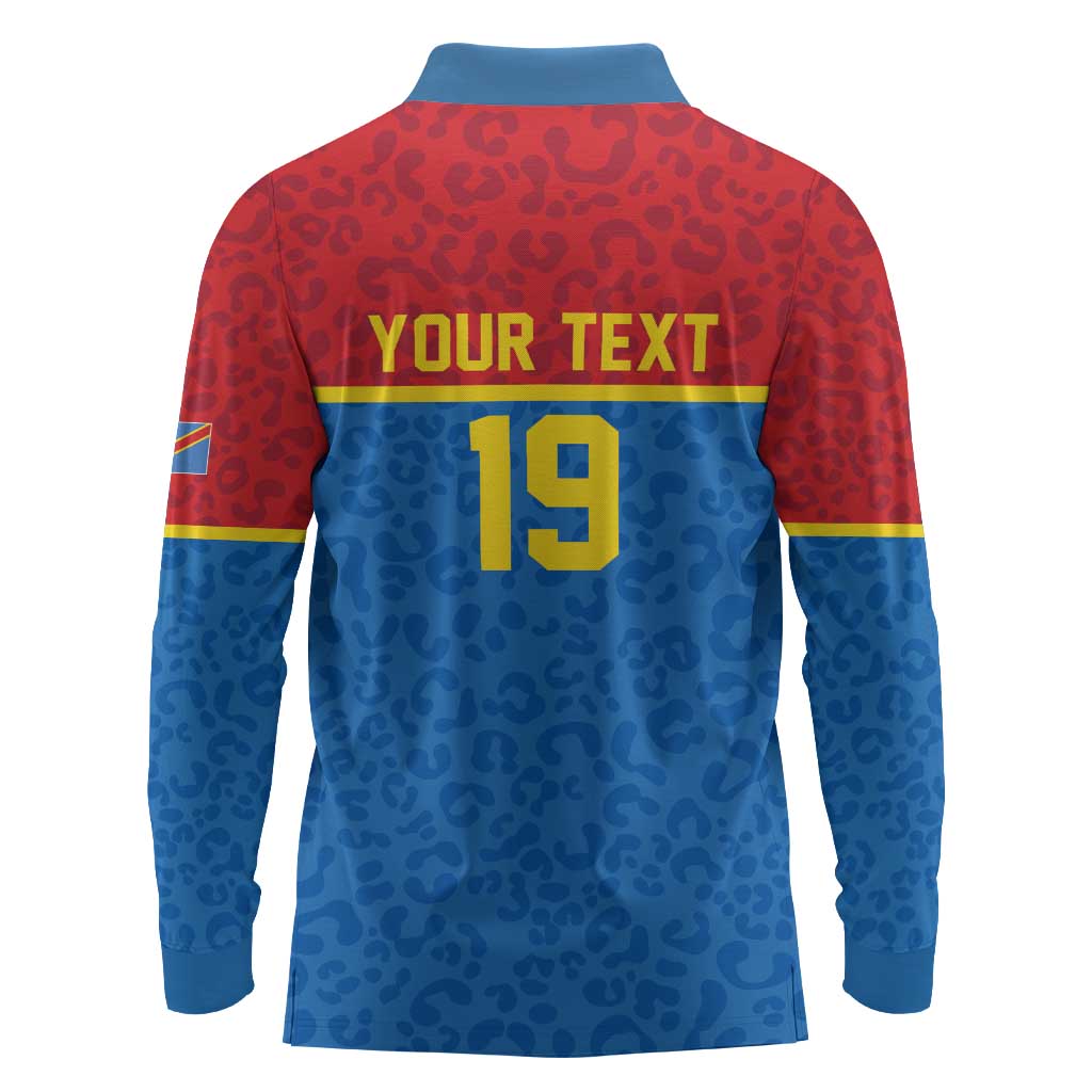 Custom World Football 2026 DR Congo Long Sleeve Polo Shirt Roar of Les Leopards