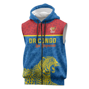 Custom World Football 2026 DR Congo Sleeveless Zip Hoodie Roar of Les Leopards