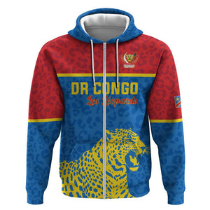 Custom World Football 2026 DR Congo Zip Hoodie Roar of Les Leopards