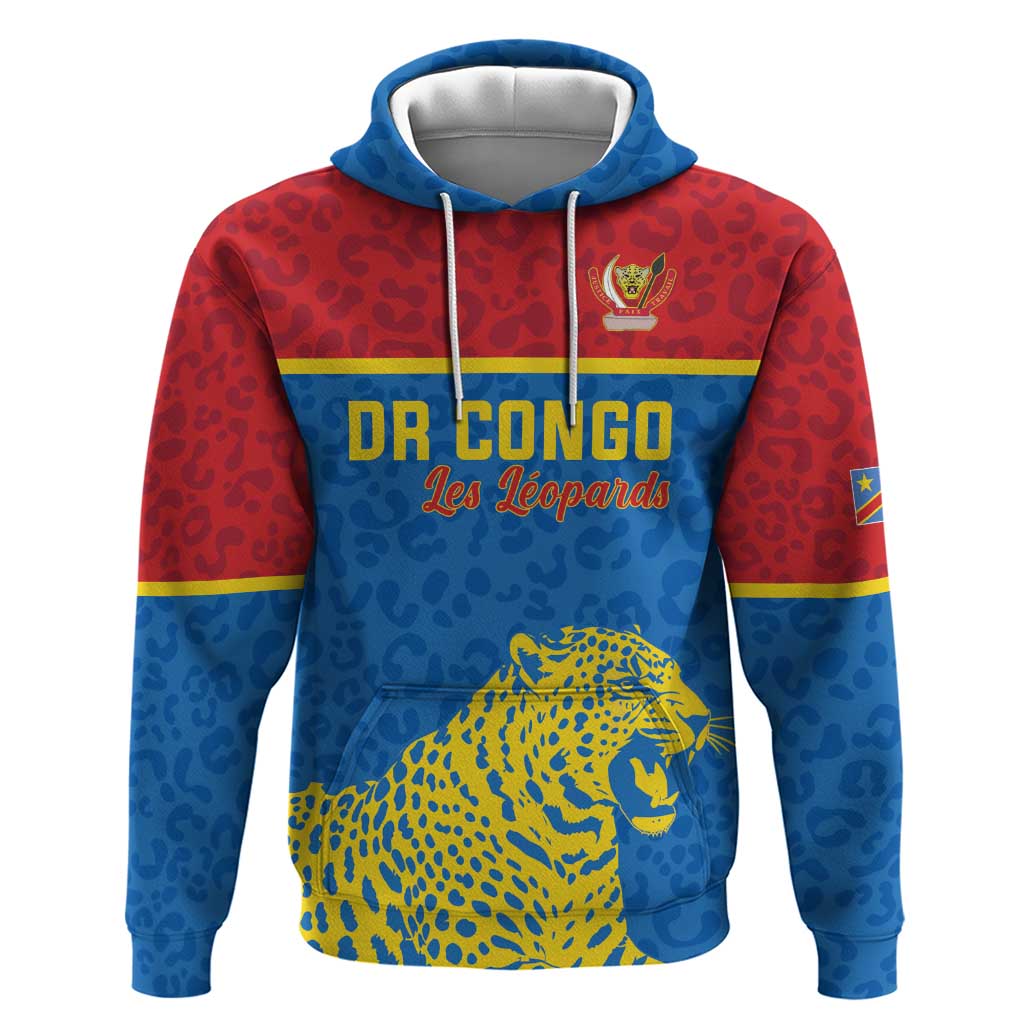 Custom World Football 2026 DR Congo Zip Hoodie Roar of Les Leopards