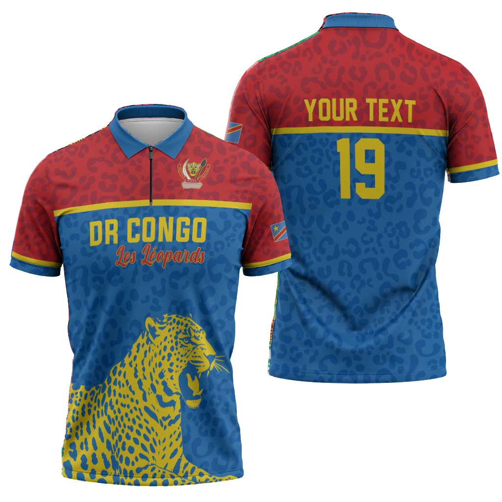 Custom World Football 2026 DR Congo Zipper Polo Shirt Roar of Les Leopards
